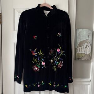 Susan Graver Asian Styled Embroidered Velvet Jacket Top Boho Whimsgoth